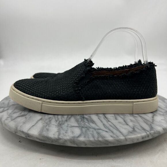 Frye Ivy Weave Sneakers Womens 8 Black Leather Slip On Casual Laceless Shoes - Picture 4 of 11